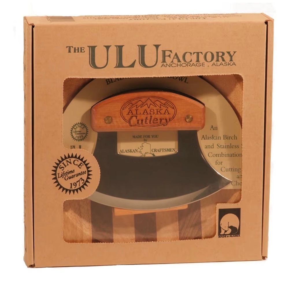 NIB The ULU Factory Alaska Cutlery Ulu Knife and chopping bowl set